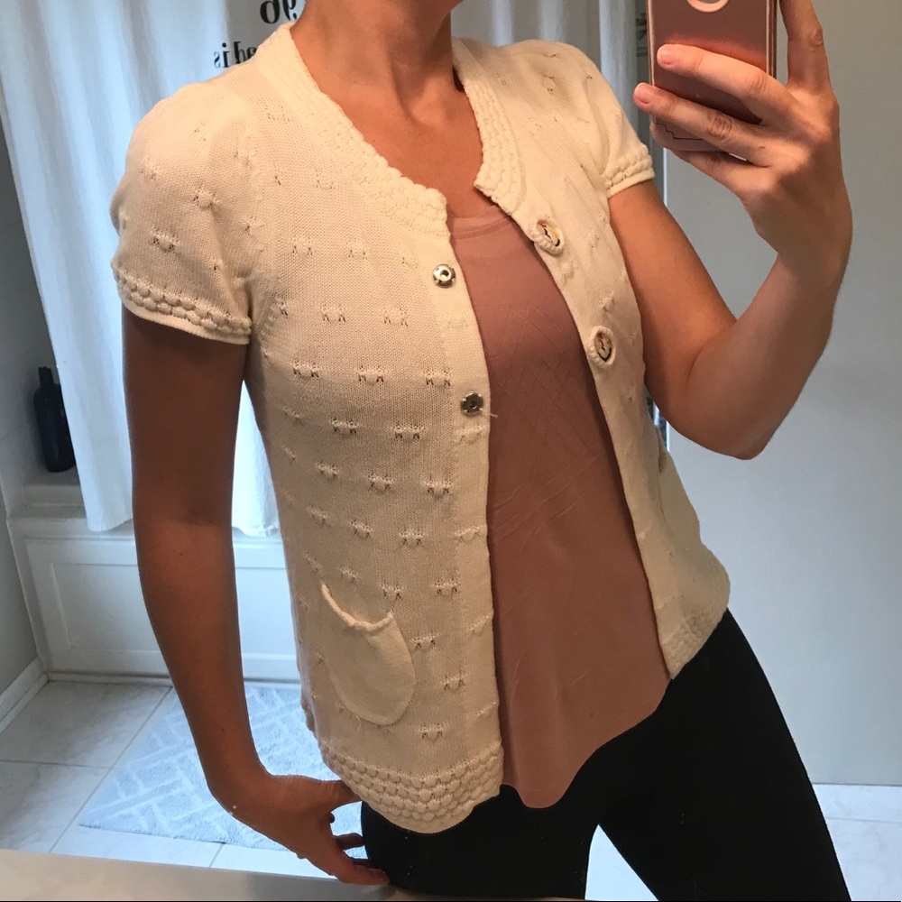 Hazel Cream Short Sleeve Cardigan With Two Snaps